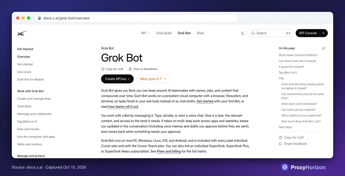 xAI’s Grok Bot docs overview: AI teammates with names, jobs and context, each working on a persistent cloud computer